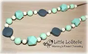 Silicone Teether Teething Nursing Necklace Mint Green Gray Baby Shower Gift