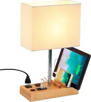 Desk Lamp with 3 USB Charging Ports, Table Lamp w/ 2AC Outlets & 3 Phone Stands