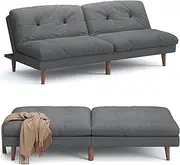 Flamaker Convertible Futon Sofa Bed Futon Couch with Adjustable Back Upholstered Sleeper Sofa Bed for Living Room Furniture (Fabric,Grey)