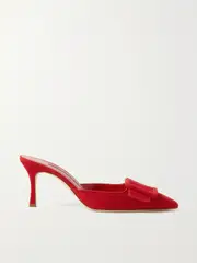 [Manolo Blahnik] Manolo Blahnik - Maysale 70 Buckled Suede Mules - Red - IT40 IT 40 Red