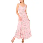 CeCe Floral Stamp Print Linen Blend Maxi Dress in New Ivory at Nordstrom, Size 14