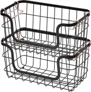 Stackable Metal Wire Rectangular Storage Basket Set for Kitchen or Bathroom, 2 C