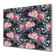 Glass Chopping Board Worktop Saver Dark floral Roses with Rowan Vintage 60x52