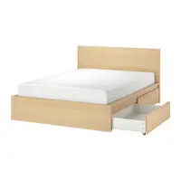 在飛比找IKEA優惠-IKEA 床框附床底收納盒, 實木貼皮, 染白橡木/lurö