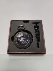 ManChDa Black Mechanical Roman Numeral Skeleton Pocket Watch - A1