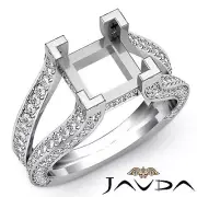 Diamond Engagement Ring 18k White Gold Princess Semi Mount Pave Setting 1.4Ct