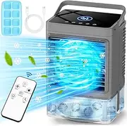 COOLECH Personal Air Conditioner w/Remote & LED Screen, 90° Oscillation, 4H Timer, 7 LED Night Light, 2 Cool Mist, 3 Speeds Evaporative Air Cooler, Portable Air Conditioners for Bedroom Desk Camping