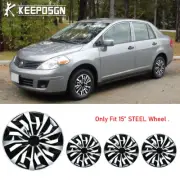 4PCS 15" Hubcaps STEEL Wheel Rim Cover ABS For Nissan Versa 2007-2022 R15 Tire