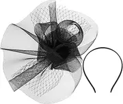 [WOFASHPURET] Stylish Women's Fascinator Clip Black Mesh Feather Headband Wedding Hair Accessory