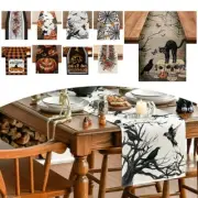 Spooky Halloween Table Runner showcasing Pumpkin Spider Web and Skull Images