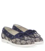 [Gucci Kids] Gucci Kids GG Canvas leather-trimmed boat shoes UK 11 brown