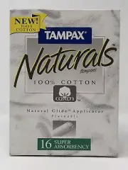 (1) Vtg 1996 Tampax Naturals SUPER ABSORBENCY 100% Cotton 16ct Sealed