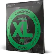 [D'Addario] XL Chromes Flat Wound Bass Guitar Strings - ECB80 - Long Scale - Super Light, 40-95