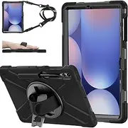 ZenRich for Samsung Galaxy Tab S9 FE+/S9 Plus/S8 Plus/S7 FE/S7+ Case 12.4 inch 2023 (SM-X610/X616/X810/X816B/X818U), Shockproof S9+ Tablet Case with Stand Pen Holder Hand Strap Shoulder Belt, Black