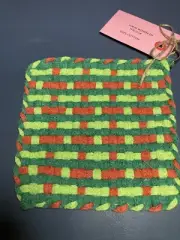 Hand Loomed 100% Cotton Potholder 6” x 6” Orange and Green