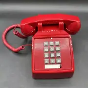 Cortelco Red Push Button Touch Tone Desk Telephone Red Cord Missing Rubber Feet