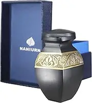 NANIURN Small Keepsake Urn for Ashes, Adult Male & Female, Mini Urns, Black and Gold, Gold Carving, Decorative, Aluminium, Square, Sharing Urn