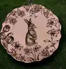 222 Fifth set 12 TOILE BUNNY HILL PINK GOLD DINNER PLATES Porcelain NEW