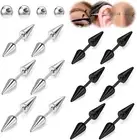 12PCS Spike Earrings Cartilage Helix Piercings, Black Spike Eyebrow Rings Straig