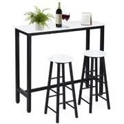 Costway 3PCS High Bar Table Stools Set Modern Dining Table & Chairs Pub Cafe Kitchen Home Furniture White