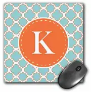 3dRose Letter K Monogram Orange and Blue Quatrefoil Pattern MousePad