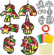 Qyeahkj 36 Set Unicorn Suncatchers Paper Craft Kit Unicorn Suncatchers Ornaments DIY Window Art Stained Glass Decor for Window Classroom Crafts Creative Art Projects Kids Party Favors Gift