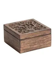 [Willow & Silk] Mango Wood Square Tree-of-Life Trinket Box in Natural