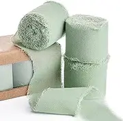Chiffon Ribbon, 3 Rolls 21 Yards Sage Green Handmade Fringe Chiffon Silk Ribbon 1.5" x 7Yd Ribbons Set for Wedding Invitations, Bridal Bouquets, Gifts Wrapping, DIY Crafts
