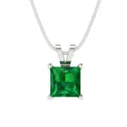 1 Princess Emerald Designer Pendant Necklace 16" Box Chain box 14k White gold