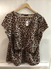 Ann Taylor Factory Leopard Tie Front Top Blouse Size XL NWT