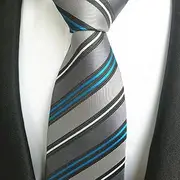 Men's Ties Silver Grey Silver Blue Black Striped Silk Dress Casual tie