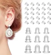 [Generic] Earring Backs Replacements, 300 Pcs Plastic Hypoallergenic Bullet Clutch, for Secure Locking, Earring Back for Fish Hook Studs