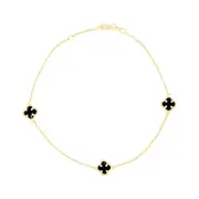 Bevilles Black Clover Anklet in 9kt Yellow Gold Silver Infused