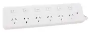 Cabac 6-WAY POWERBOARD 10A 240V 2400W 2m Lead With Individual Switches, White