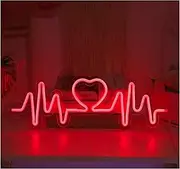 Hanging Art Neon Signs Heartbeat LED Neon Light for Room Bedroom Wall Bar Wedding Holiday Decoration Neon Sign Night Light(Heart-Red)