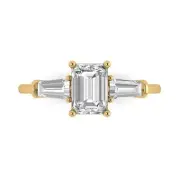 1.5 CTW Emerald Cut Simulated Diamond - 14K Yellow Gold Three-Stone Ring
