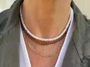 5mm Freshwater White Rondelle Pearl Beaded Seed Layering Gold gemstone Necklace