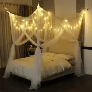 Bed Canopy with Lights for Full Queen King Size Bed,4 Corner Post Bed Drapes Can
