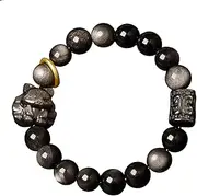 [QSAENHA] Obsidian Bracelet Nine-Tail Fox God Feng Shui Wealth Bracelet 2024 New Crystal Bracelet Chakra Love Amulet Silver Sheen Obsidian Quartz Bangle for Romance Marriage Popularity, 65832529/2049