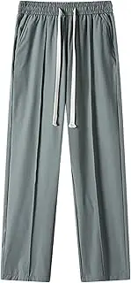 [Generic] Mens Ice Silk Streetwear Pant Lightweight Men Casual Straight Leg Pants Breathable Drawstring Loose Fit Flat Front Pants
