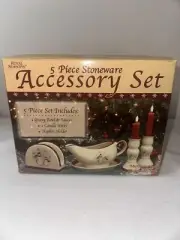 Royal Seasons 5 Piece Stoneware Accessory Set Christmas Holiday Snowmen NEW