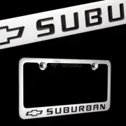 Chevrolet Suburban Chrome Brass Metal License Plate Frame with Chrome Caps Chevy