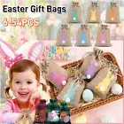 Easter Bunny Burlap Gift Bags Candy Rabbit Kids Drawstring Eggs Candies Rope Bag
