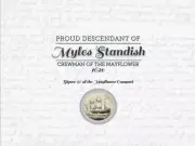 Myles Standish - Mayflower Pilgrim Commemorative 8x10 print certificate