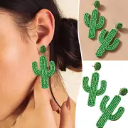 Cactus Beaded Drop Earrings Handmade Seed Bead Heart Hoop Dangle Earrings