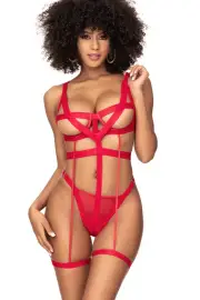 Mapale by Espiral Trix Red Harness Open Cup Bodysuit