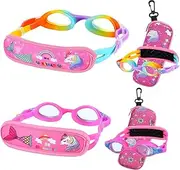 RUIGAO Kids Swim Goggles, Toddler Goggles No Tangle, Youth Swimming Goggles / Fabric Strap / Head Band / Case