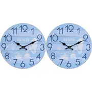 2x LVD Sea Life Hanging Wall Clock Analogue 34cm Round Home/Office Room Decor