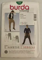 Burda Young 7306 Sewing Pattern Multi-Size Men's Dropped Gusset Crotch Pants