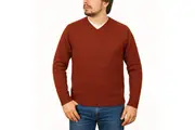 100% Shetland Ragg Wool V Neck Knit Jumper Pullover Mens Sweater Knitted - Rust Size M